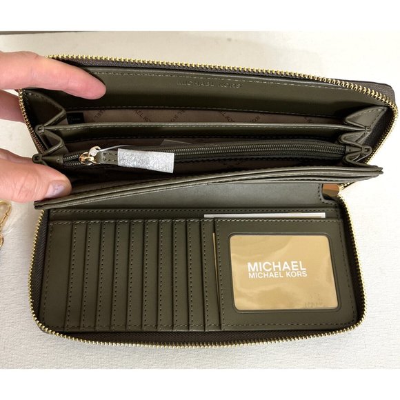 New Michael Kors Jet Set Large Travel Continental Wallet Olive - Picture 4 of 4